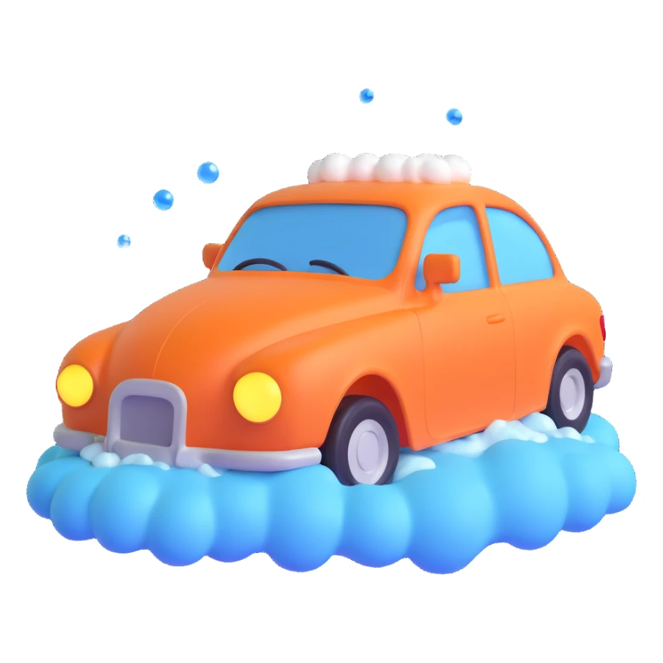 car wash emoji, car with foam and bubbles, animated, fun sticker