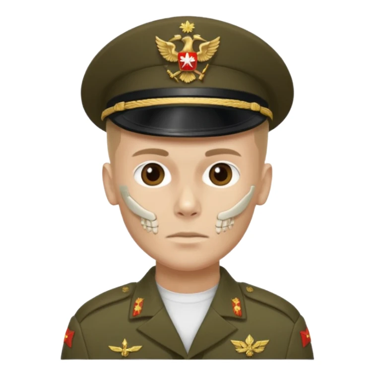 generate a realistic Russian soldier, but with a bare skull instead of a head sticker