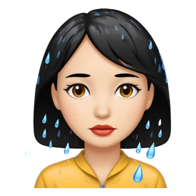 Women black hair under rain no umbrella sticker