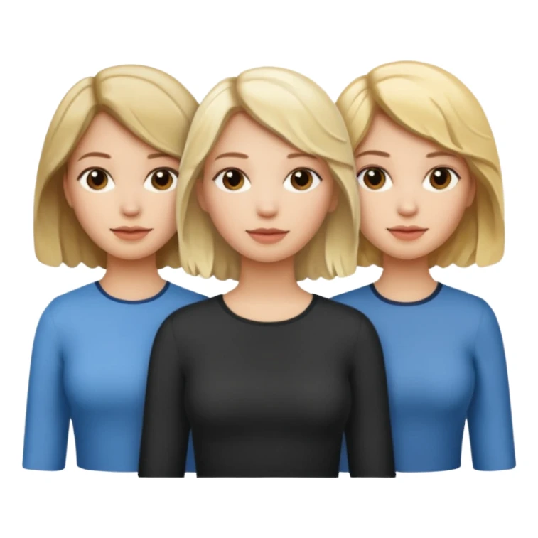 three women dressed ip: one blond with wavy short hair, one blond with straight middle hair an done dark blond with middle hair sticker