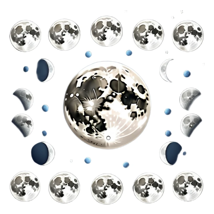 lunar month cycle showing different moon phases from new moon to full moon sticker