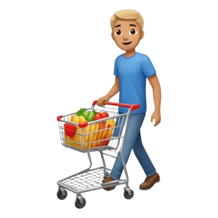 A happy man walking with an empty supermarket cart full body sticker