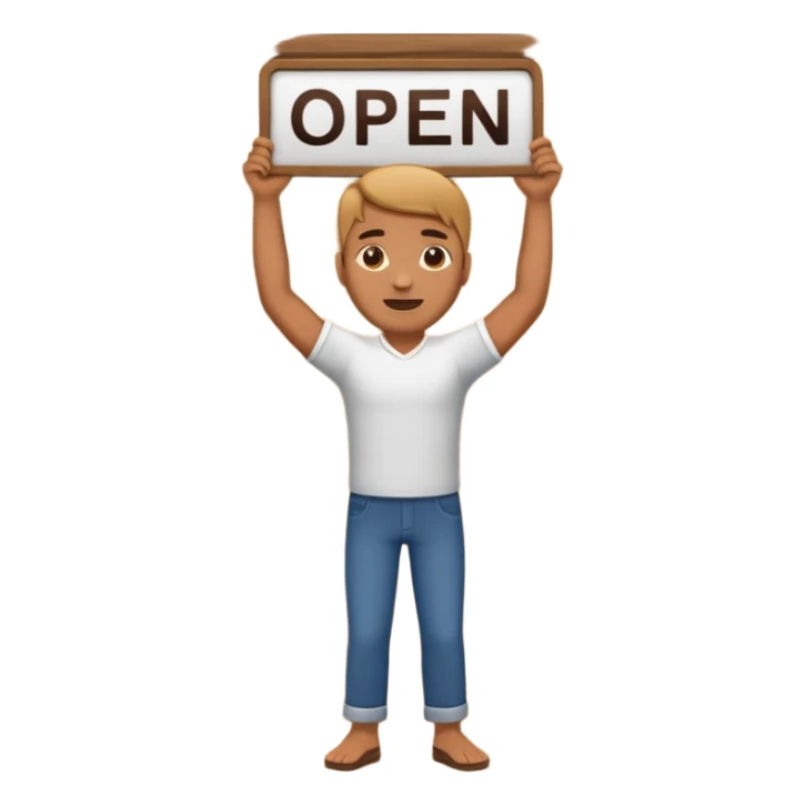 man holding up an open sign, full body sticker