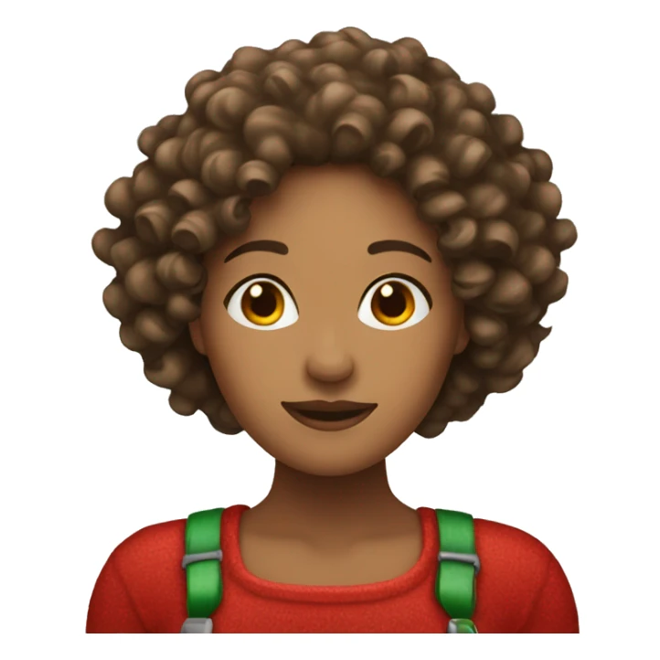 woman with curly hair brown and christmas hat sticker