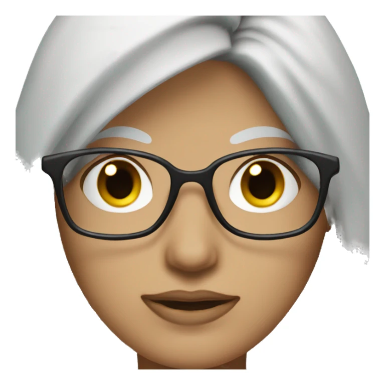 gray eyebrows, White skin, woman, long wild gray hair, black glasses sticker