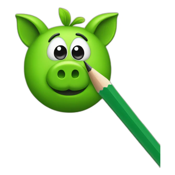 green piggy holding a pencil in his hand sticker
