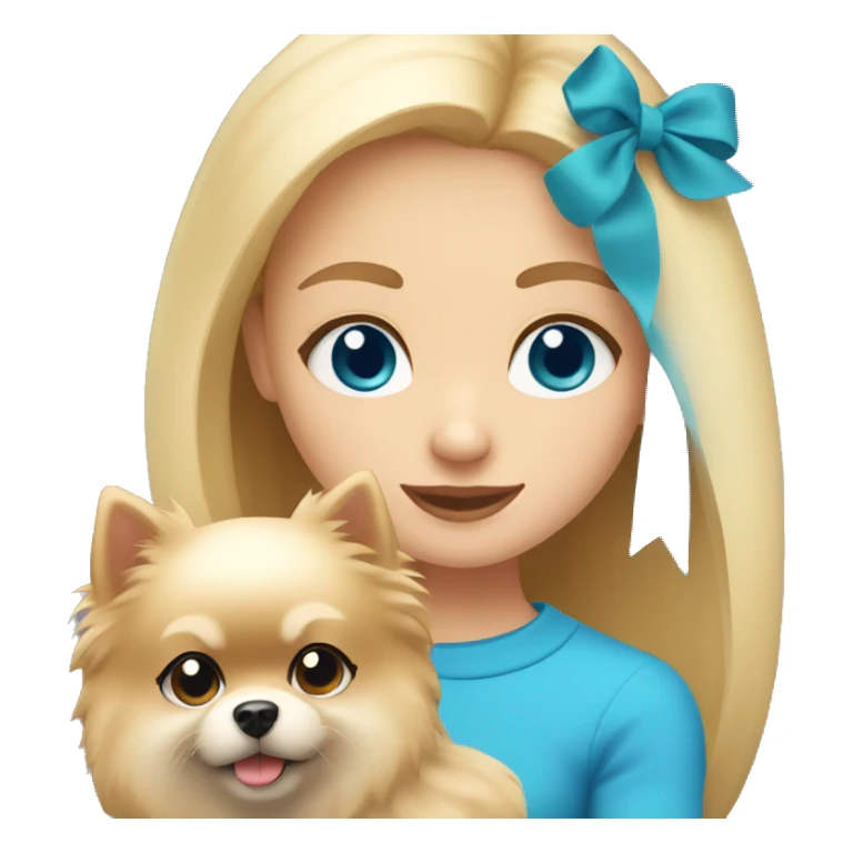 blond hair girl blue eyes holding a blond pomeranian sticker