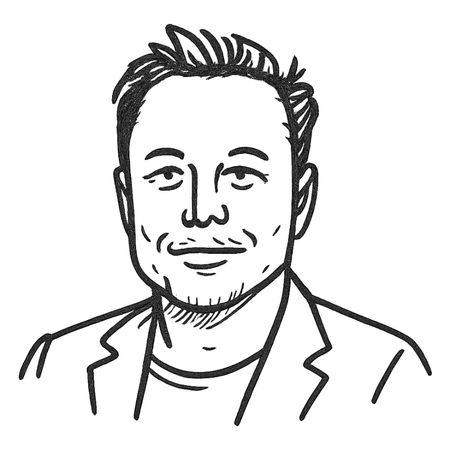 Elon Musk monochrome icon, minimalistic, no text sticker