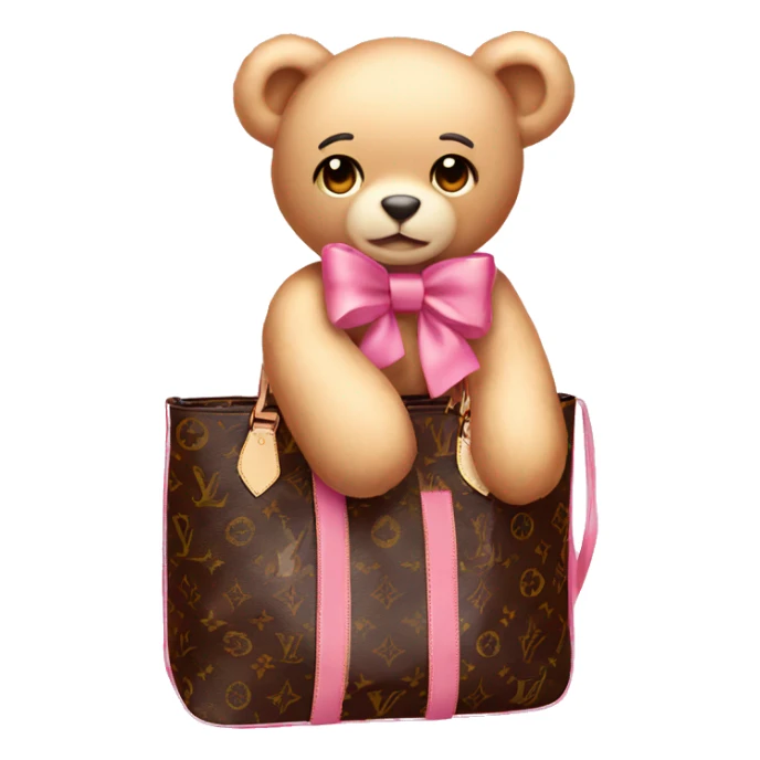 pink bow teddy bear solo with Louis Vuitton bag sticker