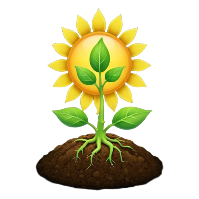 A sprout from the ground, the sun, a blue background sticker