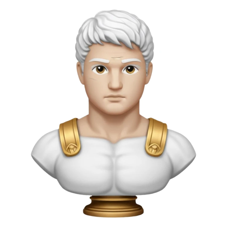 white classical roman bust, hunky, white stone face,  white stone, no other colours than white sticker
