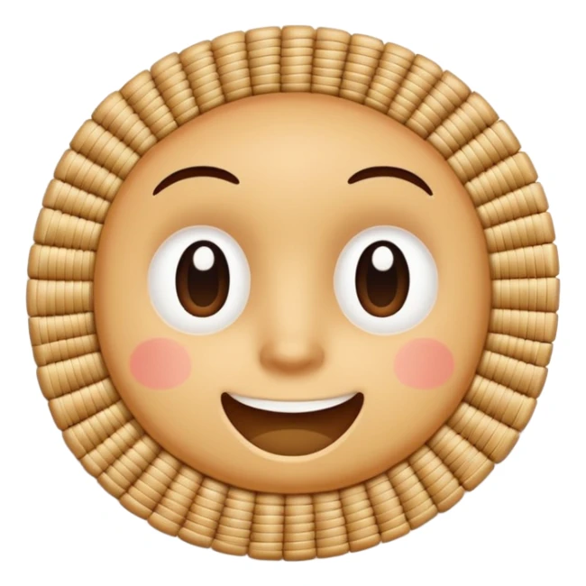 A 3D cartoon flat woven mat made of straw or bamboo strips, top-down view, soft shadow, Memoji-style. sticker