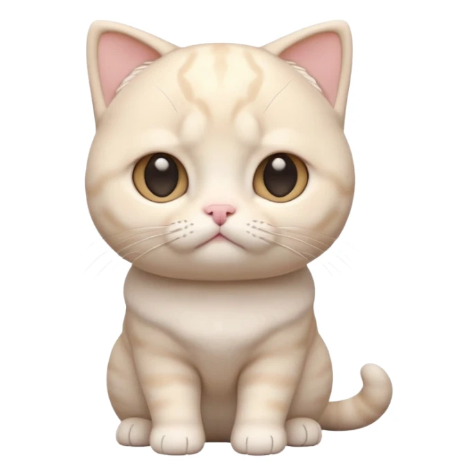 A 3D cartoon cream-white Scottish Fold cat with folded ears, soft round cheeks, pastel lighting, cinematic 3D Memoji style. full body or half body. sticker