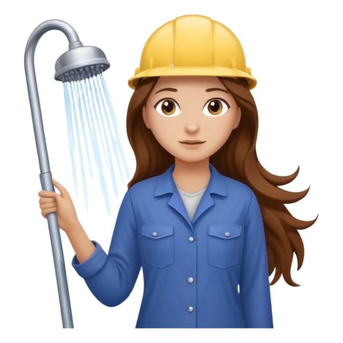 beautiful girl with long brown hair constructing new shower area sticker
