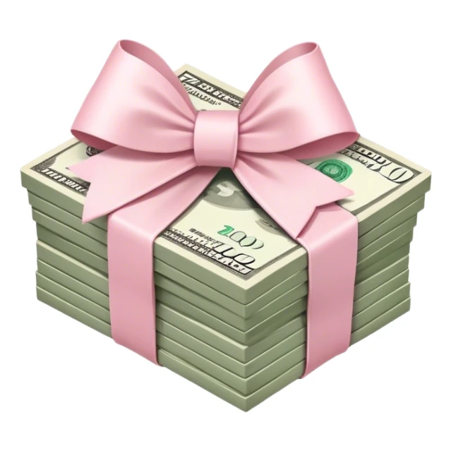 stack of money wrapped ina light pink bow sticker