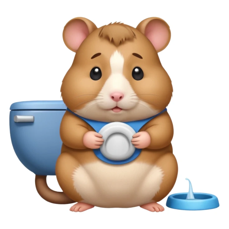 Cute chubby cartoon-style hamster sitting on toilet pooping looking as if he had an accident sticker