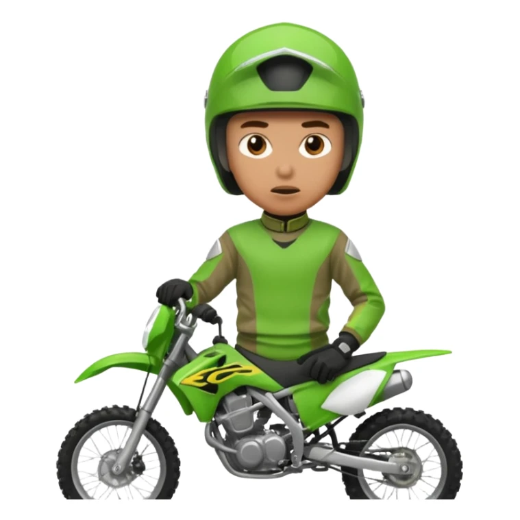 confused dirtbike rider in green gear sticker