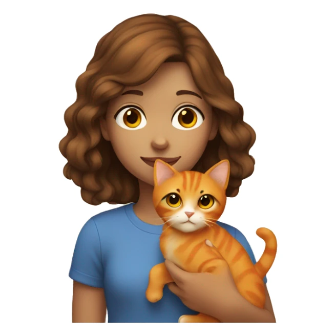Girl with brown hair holding an orange cat sticker