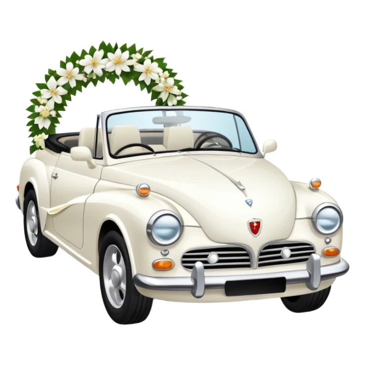 Luxury convertible car with wedding decorations, in profile sticker
