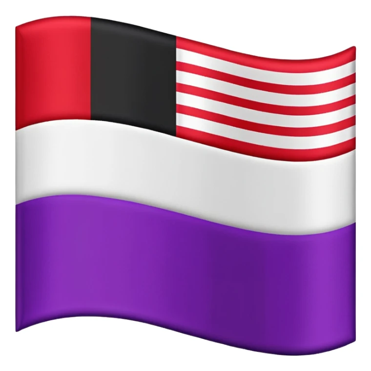 The emoji of a flag with three horizontal sections. The top is black, the middle is white, and the bottom is split in half. The bottom left is purple, and the bottom right is red sticker