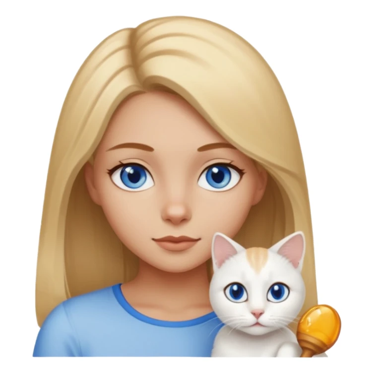 menina loira escura com olhos de cor mel com uma gata branca com olhos azuis sticker