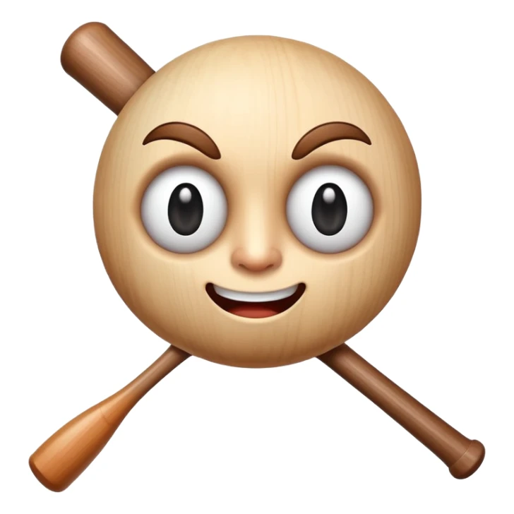 Cartoon baseball bat with a small friendly face and a winking eye sticker