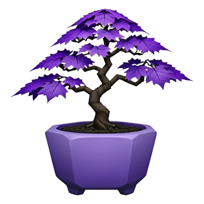  Earthenware ware small short squat cascading black violet bonsai pot plant purple lace-leaf maple tree with triangular angular polygonal faceted asymmetrical originally shaped pot sticker