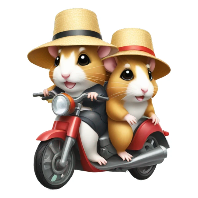 Two hamsters wearing sun hats driving by motorbike sticker
