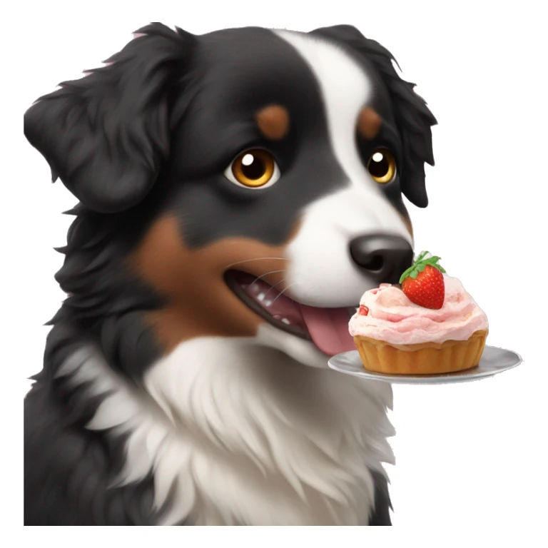 Small black australian shepherd dog eating dessert  sticker