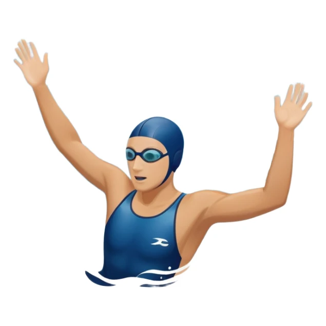 An icon featuring a swimmer in mid-stroke, cutting through the water with a strong, fluid motion. The design includes ripples around the swimmer’s body and a pool lane line in the background, symbolizing speed and technique in swimming. Transparent background highlights the grace sticker