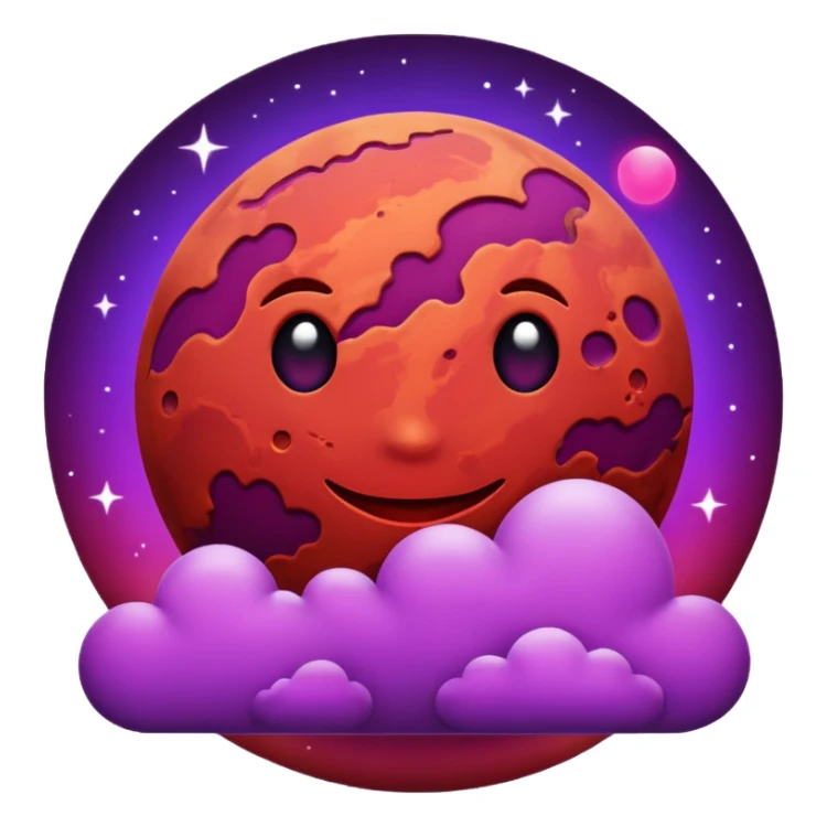 Crimson red planet with clouds and a purple sun behind it sticker