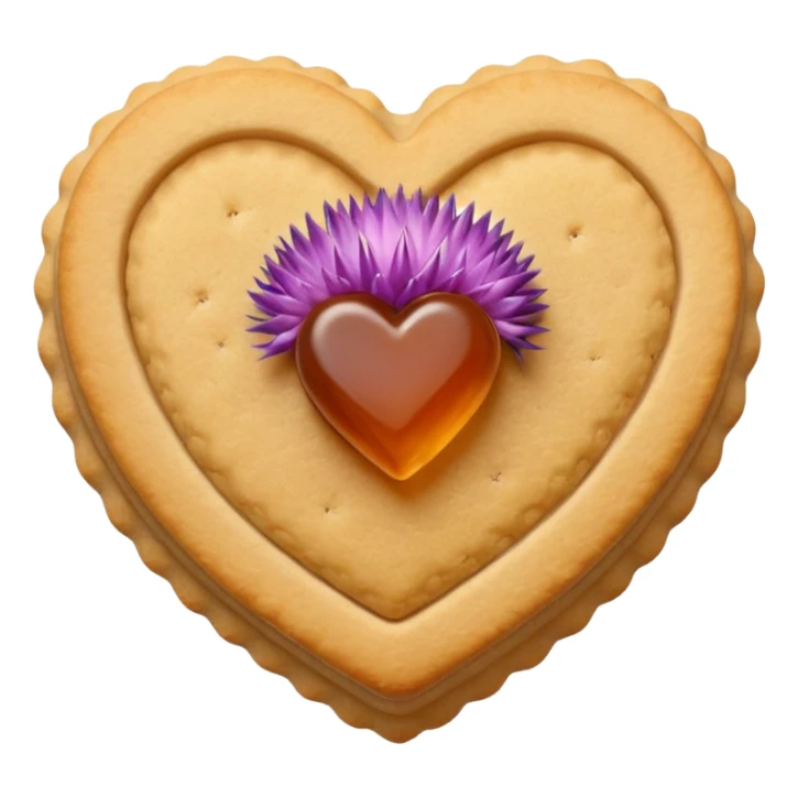Realistic shortbread cookie in the shape of a heart with Thistle jelly middle filling and sprinkled powder sugar on top. sticker