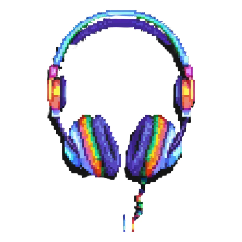 Retro pixel art headphones with colorful details sticker