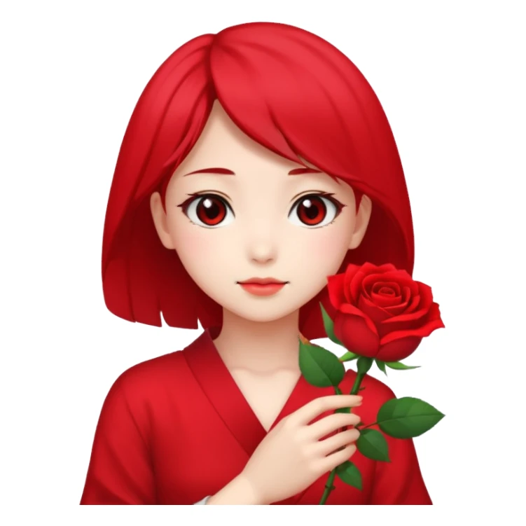 Anime Japanese girl in hand have a red flower sticker