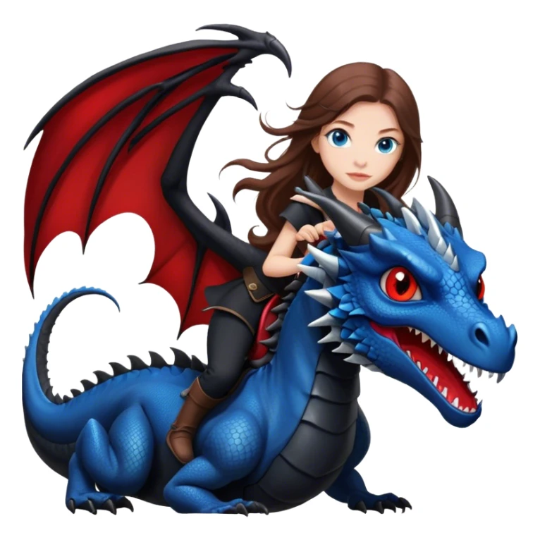 Me, a white female with long brown hair, and blue eyes, wearing black and red, and riding a very black wyvern dragon with hints of red, to your work sticker
