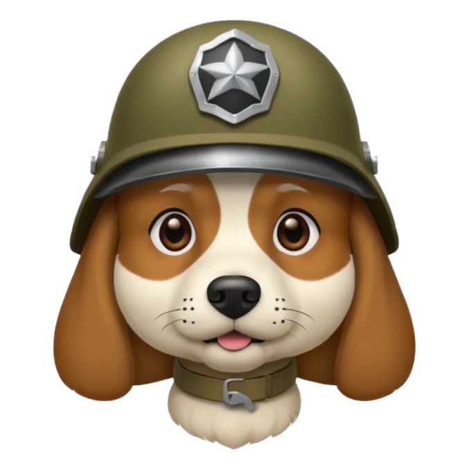 Dog wearing a military helmet sticker