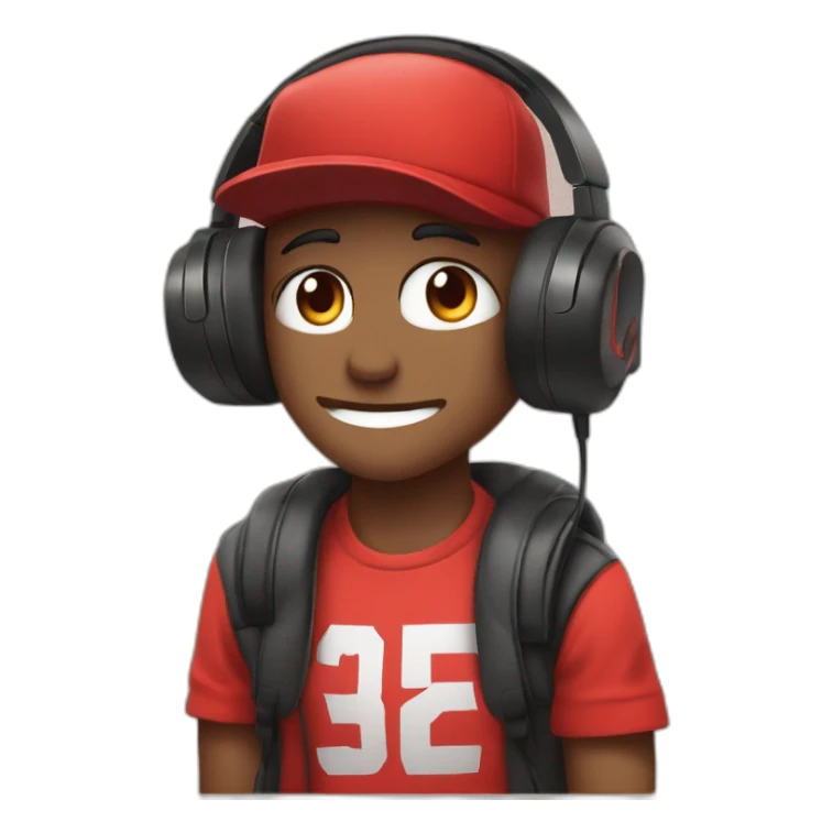 Streamer wearing the cap and headphone with tshirt black and red squares sticker