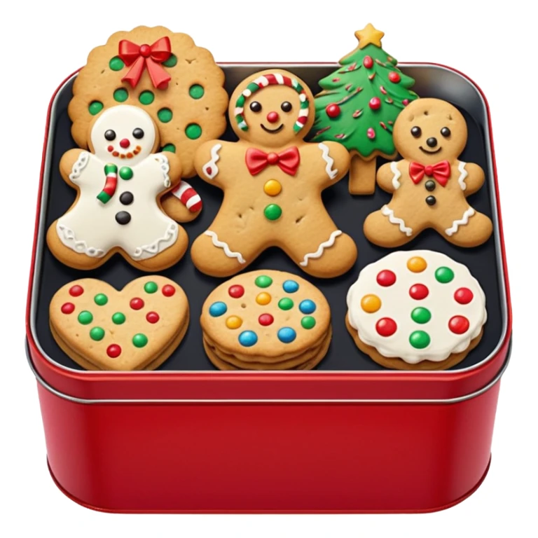 christmas biscuit and cookie tin with lots of different biscuits inside sticker