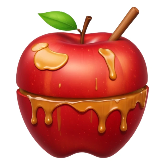 Apple with a stick on top with caramel drizzled over it sticker