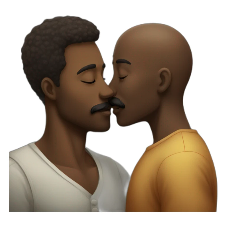 African man kissing a  fair guy with moustache sticker