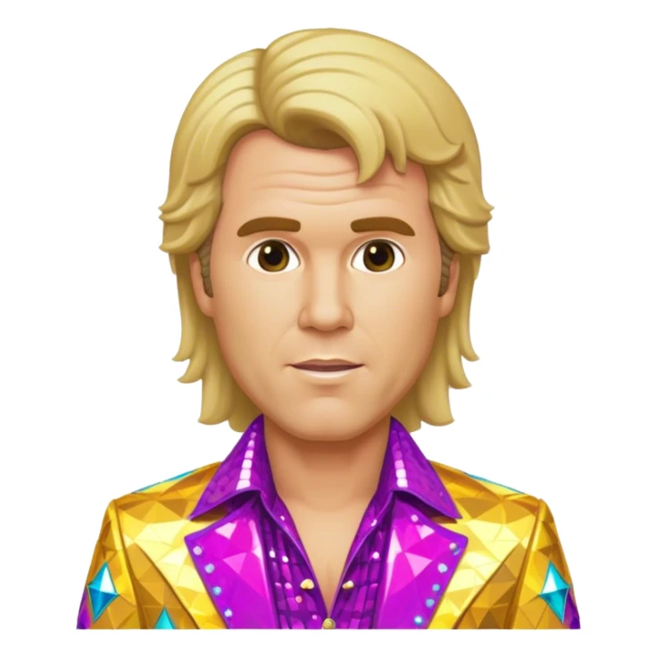 will ferrel realistic, with long blonde straight hair, disco outfit potrate sticker