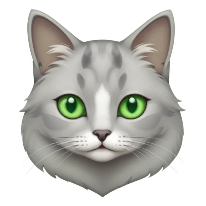 grey cat with green eyes and white stain bottom the neck sticker