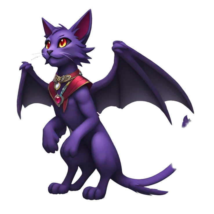 cool cartoon anthro edgy distinguished ethereal elegant beautiful fantasy black purple red ethereal fantasy nargacuga-Noivern-cat-Quiana-Fakemon collar harness gem full body sticker