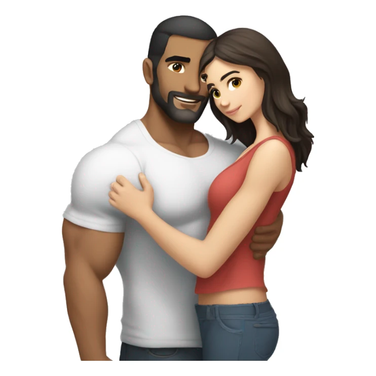 Tall muscular arab man hugging cute white brunette girl sticker