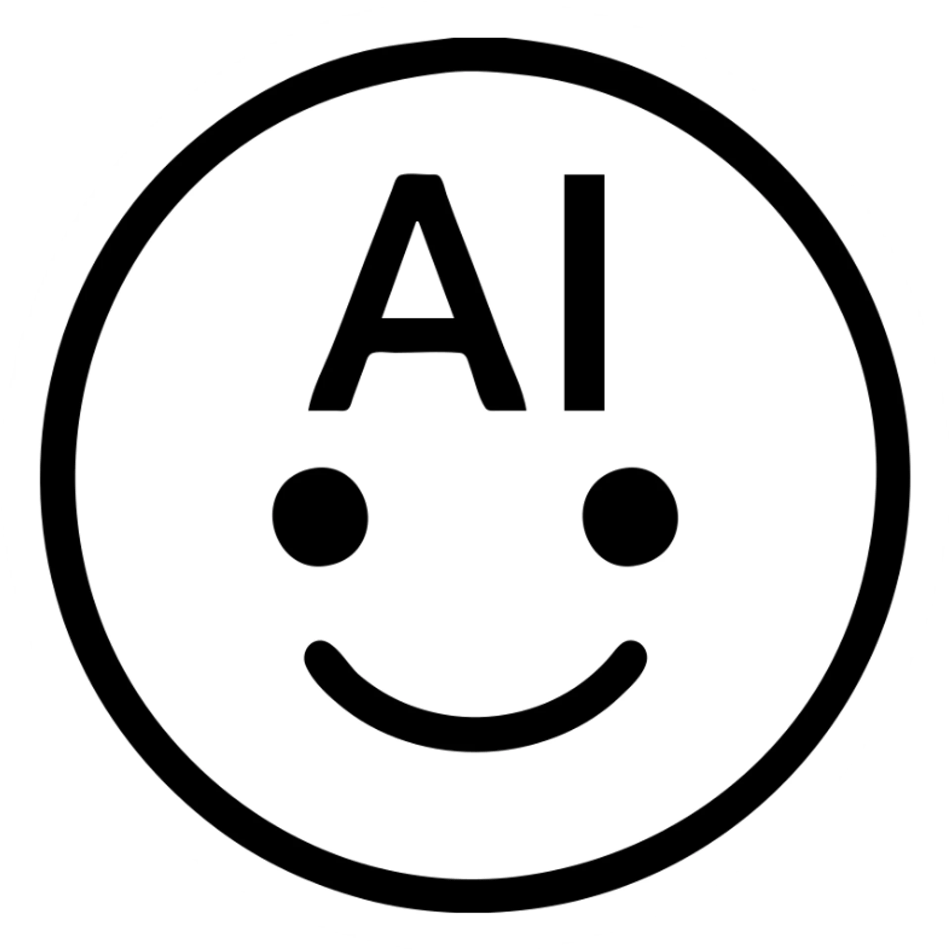 AI emoji icon, white and black, clean outlined icon style sticker