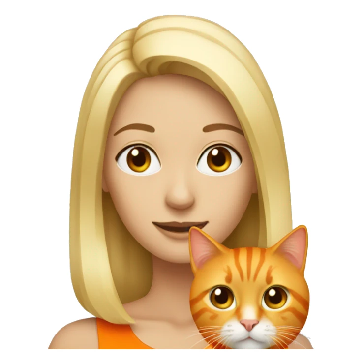 A blonde woman with an orange cat sticker