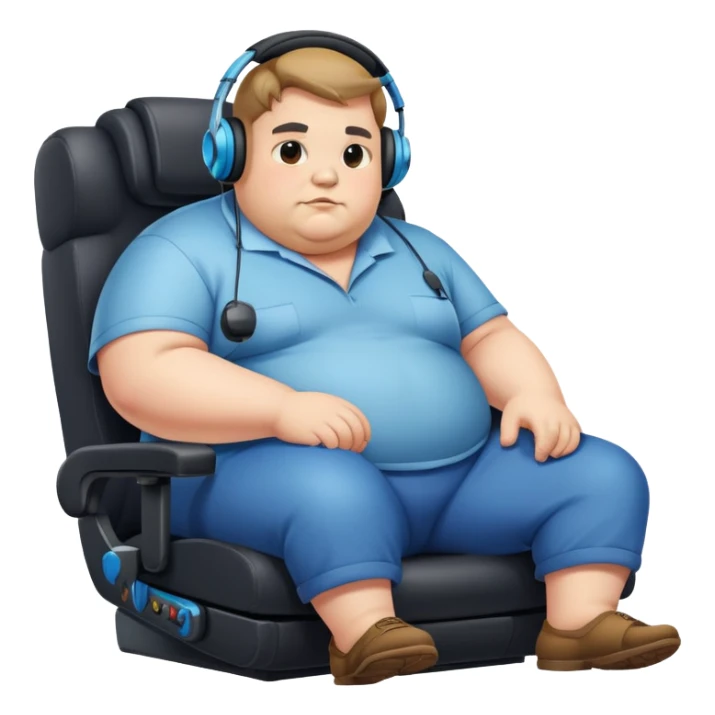 extremely fairy, obese, guy sitting on a gaming chair wearing a headset sticker