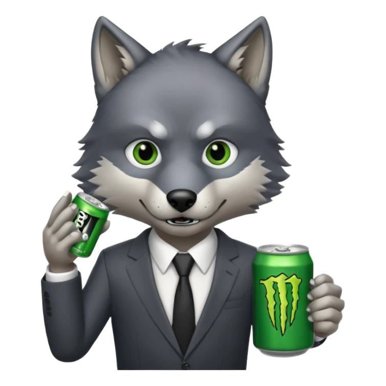 wolf in business suit, holding a monster energy can  sticker