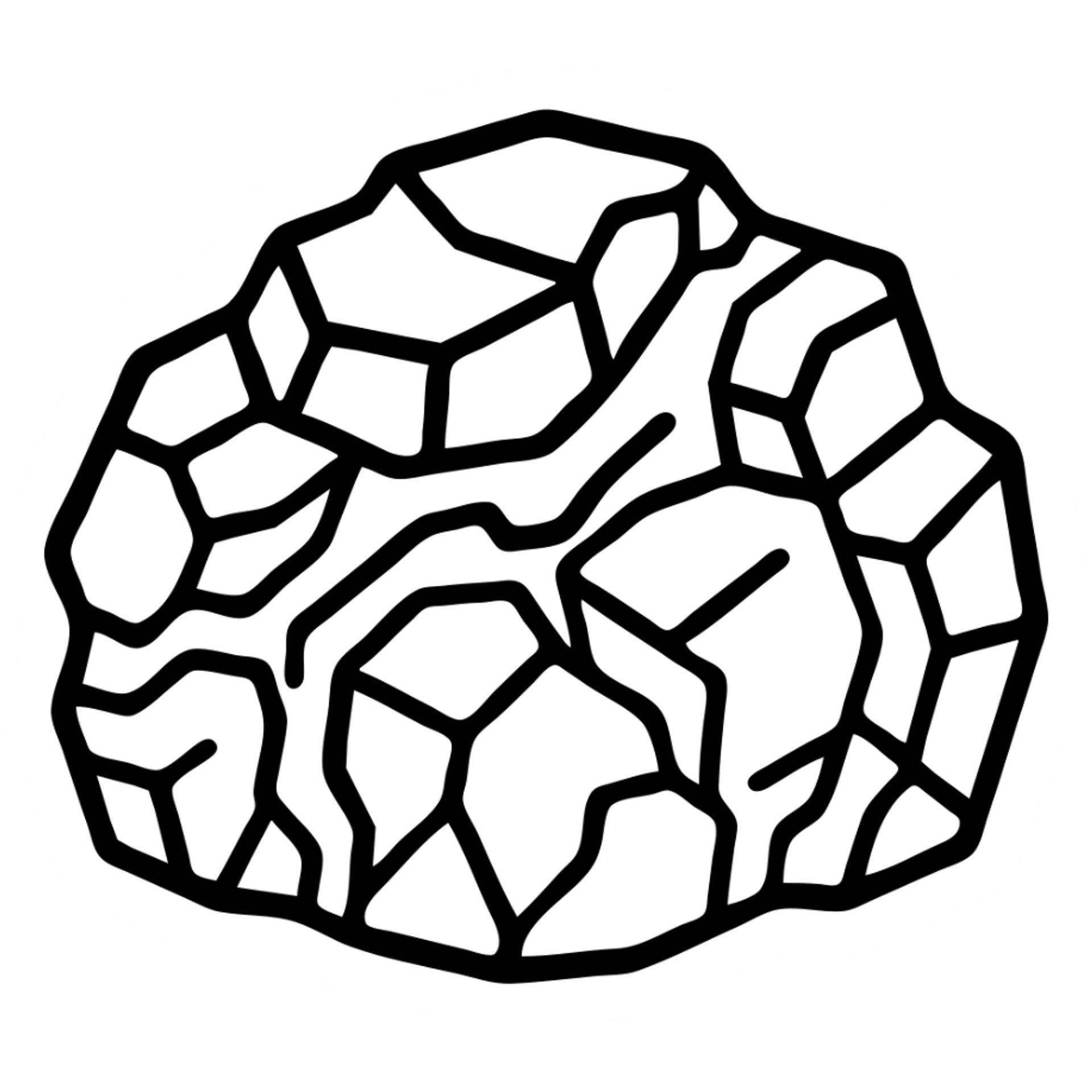 Remove the background, keep only the black volcanic rock with molten lava veins, stylized, with transparent background. Focus on black outlined style with no fill, emphasizing the molten lava veins and volcanic rock texture. sticker