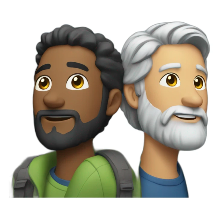 a younger men with a beard and an older men hiking up a mountain sticker